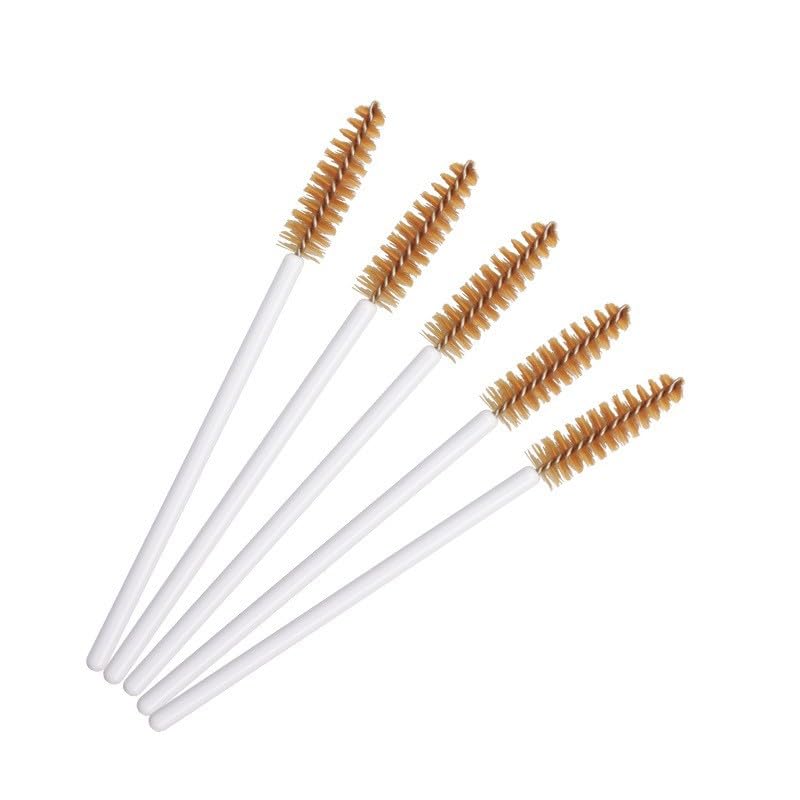 200 Pcs Disposable Eyelash Mascara Brushes for Eye Lashes Extension Eyebrow and Makeup (White rod brown head)