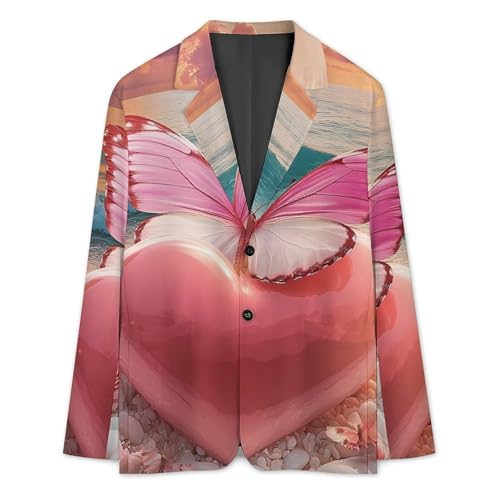 Sunset Beach Heart Rose Butterflies Classic Suits Blazer for Men Business Tuxedo Jacket Sport Coat Two Buttons3