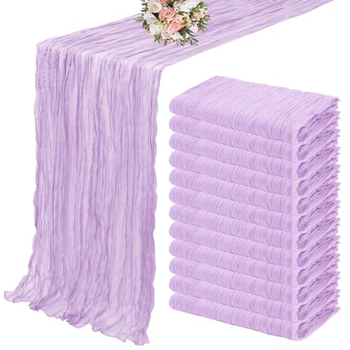 YMHPRIDE 12 Pack Cheesecloth Table Runner 35x120in Lavender Table Runner