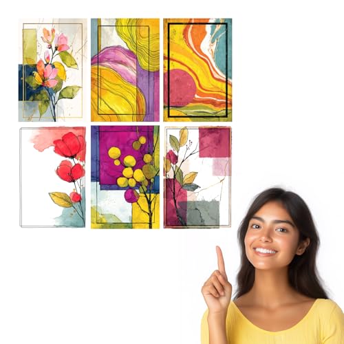 Image of SiddArtify Abstract Floral Wall Art Prints Set - Modern Botanical Poster Decor for Living Room Bedroom Office - 12x18 inch Board Pack of 6