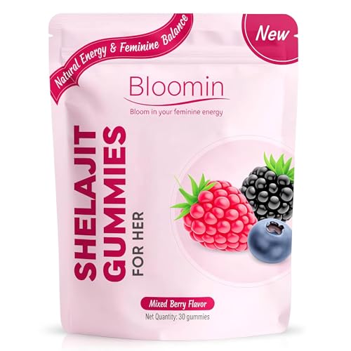 Bloomin Shilajit Gummies for Women - Feminine Wellness Supplement with Natural Energy & Daily Balance Mixed Berry Flavor Daily Herbal Gummies for Women - 30 Count