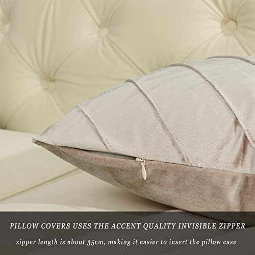 Image of GIGIZAZA Decorative Velvet Pillow Covers 18x18 , Set of 2 Champagne Sofa Couch Throw Pillows Covers Cases , Living Room Square Cushion Accent Stripe Covers