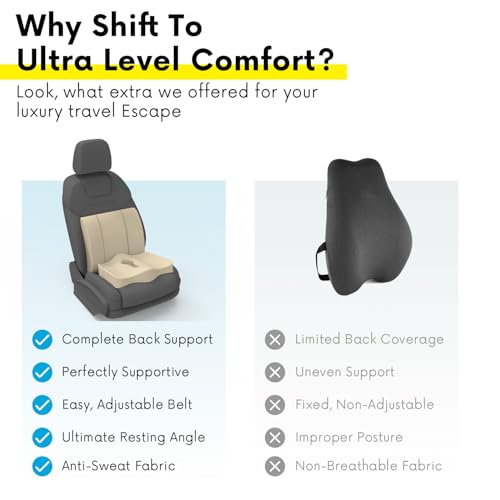 Image of Pillow Kit Memory Foam Back Support and Siting Cushion Ergonomic Adjust Sitting Position Relief Pain for Car or Office Chair. (Royal beigh, Lumbar)