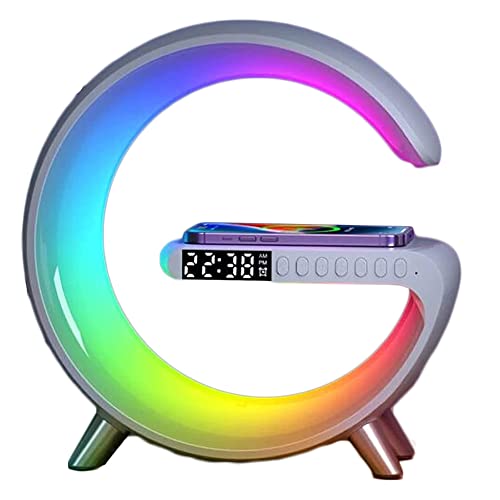Nachtlampen mit drahtloses Ladegerät, Tischlampe mit USB-Anschluss, Schlafzimmerlampe mit Wecker Bluetooth-Lautsprecher, Schreibtischlampe für Nachttisch, dimmbarer Farbwechseltischlampe Cover