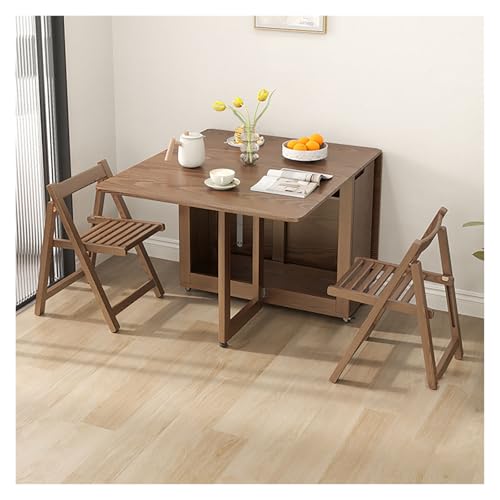 Juego de mesa de comedor plegable de roble nogal de 67 pulgadas con sillas de almacenamiento ocultas, ideal para cocinas pequeñas y áreas de comedor, diseño de hojas caídas para un uso versátil