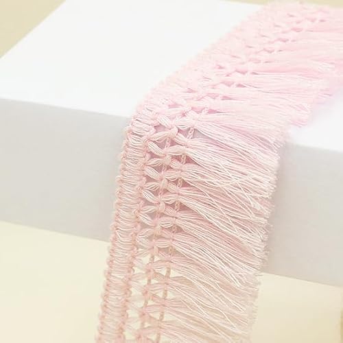 10 Yard 40mm/1.57 Inch Pink Vintage Knotted Cotton Fringe Tassels Trim, Boho Long Fringe Trim, for Drapery Curtain Pillow Carpet Lamp Crafts (Pink)