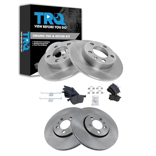 TRQ Front and Rear Brake Pad and Rotor Set Ceramic Vented Solid Rotors Compatible with 2007-2010 Volkswagen Beetle