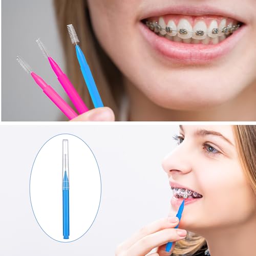 Image of Patelai 100 Pieces Braces Dental Brush for Cleaner Interdental Toothpick Dental Tooth Flossing Head Oral Hygiene Flosser Toothpick Cleaners Tooth Tool (Pink,Blue,Mixed Size)
