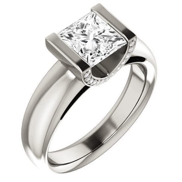 Mois 2 CT Princess Colorless Moissanite Engagement Ring for Women/Her, Wedding Bridal Ring Set, Eternity Sterling Silver Solid Gold Diamond Solitaire Half Bezel Set for Her3