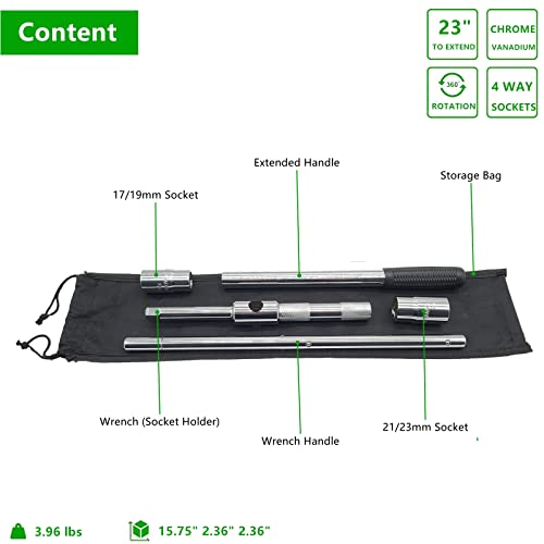 Holakit 23" Heavy Duty Universal Extended Lug Wrench, 4 Way Lug Nut Wrench With 17/19/21/23Mm Sockets, Folding Type Tire Iron Remover, Tire Change Kit, Wheel Wrench, Telescopic & Detachable Design #TOP1