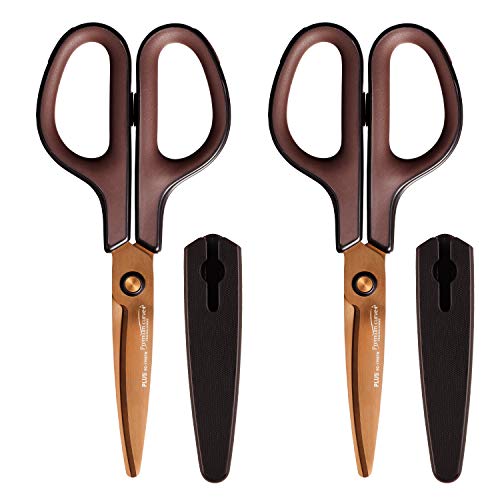 プラス はさみ フィットカットカーブ プレミアムチタン ブラウン 2本セット ベタつかない 切れ味継続加工 34-552×2