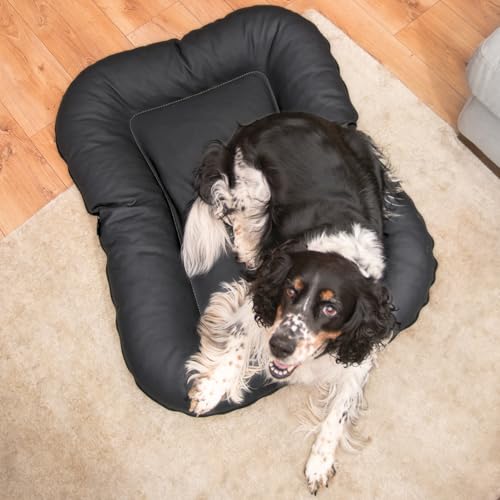 4L Textil Ella Hundebett mittelgroße Hunde Kunstleder Wasserfestes Hundebett Hundekissen Kunstleder Hundematratze (90x70 cm, Schwarz)