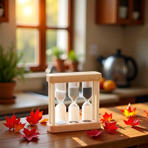 Xinjincang Khaki Creative 1/3/5 Minute Wooden Sand Glass Hourglass Timer Clock Home Decor Kitchen Tools Gift for Simple Style Thermometers and Timers, Brown