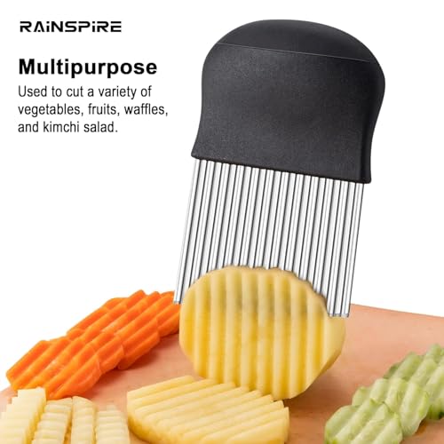 Image of Rainspire Crinkle Cutter for Vegetables & Fruits, Stainless Steel Wavy Knife for Potato Fries, Carrot Chips & Salad Garnishing, Ergonomic Handle, Black Vertical Cutter