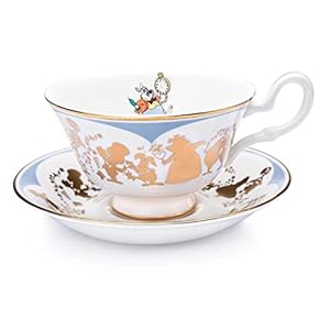 The English Ladies Co Disney Alice in Wonderland White Rabbit Cup and Saucer, Fine Bone China, 7.5 × 15 × 15 cm, Multicolor