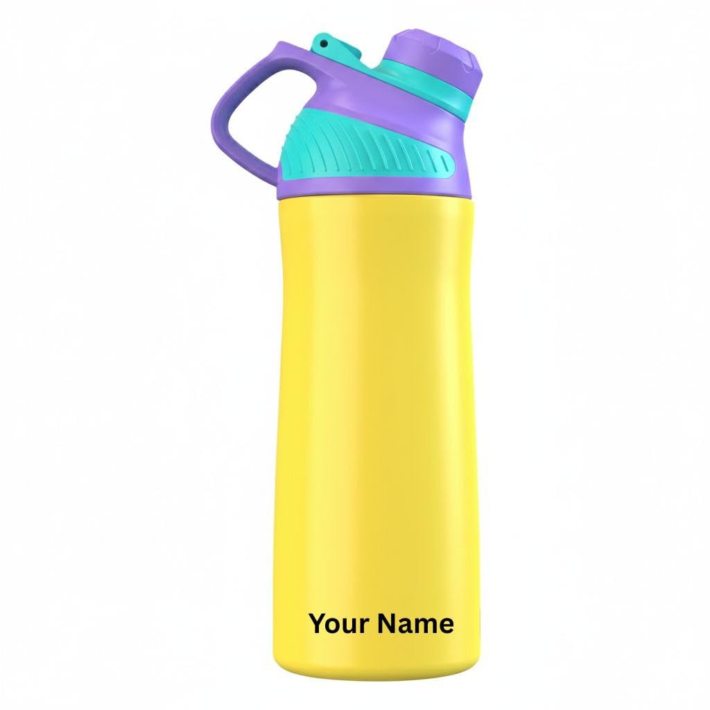 Rabitat ZYLO Personalized Insulated Water Bottle for School Kids | Steel Water Bottle for Kids | Kids Water Bottle | 1+1 Year Brand Warranty | Hot & Cold Upto 24 Hrs | Office,Gym,Outdoor 550ml Yellow