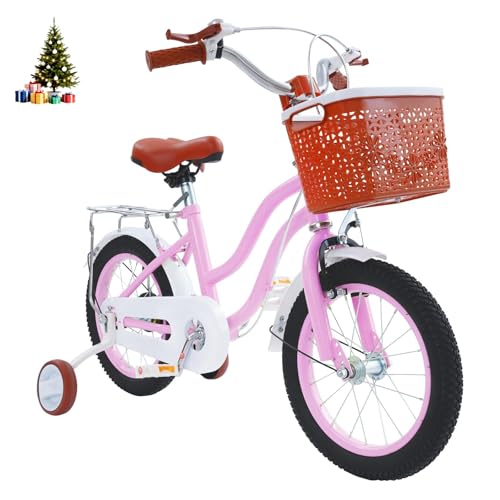 HUOMMGS Kinderfahrrad 14 Zoll Retro Stil Kinderfahrrad mit Stützrädern, Rücksitz, Korb Höhenverstellbar Kinder Fahrrad für ab 3-7 Jahre Jugend Fahrrad für Jungen & Mädchen (Rosa) HUOMMGS Kinderfahrrad 14 Zoll Retro Stil Kinderfahrrad mit Stützrädern, Rücksitz, Korb Höhenverstellbar Kinder Fahrrad für ab 3-7 Jahre Jugend Fahrrad für Jungen & Mädchen (Rosa)