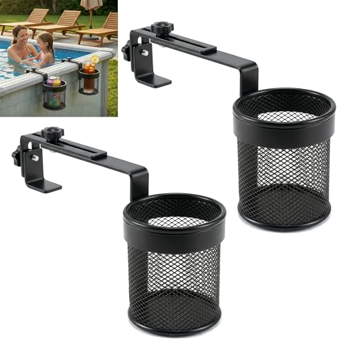 Desunqin Poolside Cup Holders for Above Ground Pool Drink Holders Metal Round, Adjustable Pool Bar Above Ground Pool Accessories Fits 5" - 9" Square Top Only for Deck, Truck, Patio