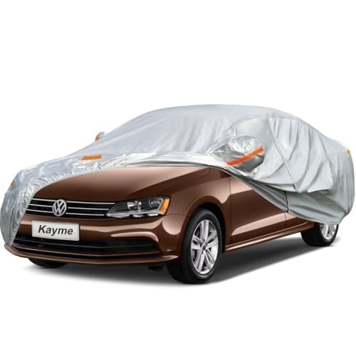 Kayme Sedan Car Cover Fit for Volkswagen Jetta GLI (1980-2005) Automobiles All Weather Waterproof, Outdoor Cover Sun Rain Protection, with Lock and Zi