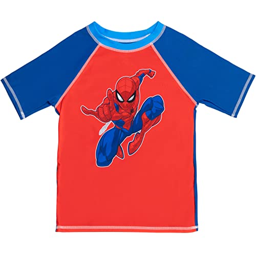 Marvel Avengers Spider-Man Toddler Boys 3 Piece Swimsuit Set: Rash Guard Swim Trunks And Cap Blue/Red 4T #TOP4