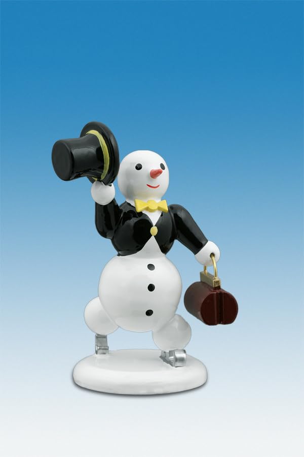Bonhomme de neige miniature de collection avec cylindre et finitions détaillées de 6cm