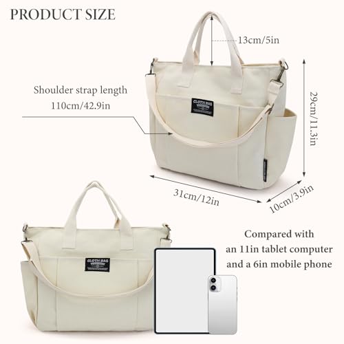 Canvas Tote Bag, Large Capacity Crossbody Bag Multi Pocket Canvas Laptop Tote Bag for Work Travel2