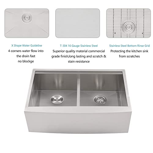 33 Farmhouse Sink Double Bowl - Lordear 33 Inch Farm Kitchen Sink Workstation Apron Front Stainless Steel 16 Gauge Low Divided 50/50 Double Basin Kitchen Farm Sinks #TOP5