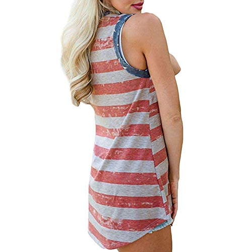 Zarmfly Womens American Flag Tank Tops 4Th Of July Loose Sleeveless Stars Stripes Patriotic T Shirt （Red And White Stripes,M） #TOP2