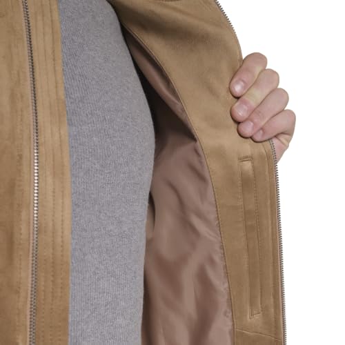 Image of Cole Haan Men's Rib Knit Collar Fully Lined Faux Suede Jacket