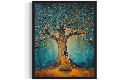 Affiche art Bouddha Arbre Bodhi, foi spirituelle, 11 x 14 po, cadre noir