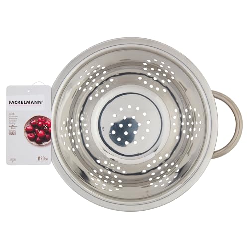 Fackelmann Colador Ø 20 cm, para escurrir pasta, arroz, verduras, material de acero inoxidable con base, apto para lavavajillas, dimensiones Ø 20 x 9,5 cm
