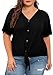 OLRIK Womens Plus Size Tops Short Sleeve V Neck Waffle Knit Tunic Blouse Tie Front Button Up T Shirts Black-4X