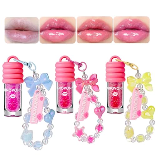 Gireatick 3pcs Lip Gloss Set with Cute Bracelet Designs Kids Tinted Non Toxic Lip Gloss High Shine & Moisturizing Long Lasting Wear Deep Hydrating Care and Repair Kit for Women and Girls