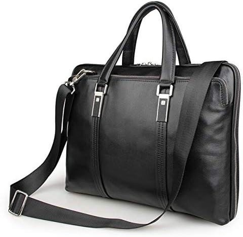 JPDP Nesitu Black Coffee Genuine Leather 14'' Laptop Office Men Briefcase Male Messenger Bags Business Travel Bag A4 Portfolio M7326 Black