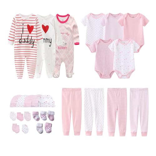 Image of MAMIMAKA Newborn Layette Gift Set 27-Piece Baby Girl Clothes Bodysuits, Pants Essentials and Accessories 0-12Months
