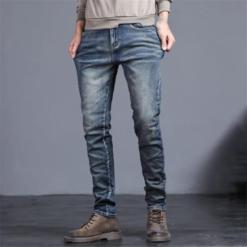Men's Vintage Jeans Korean Fashion Slim Fit Embroidered Stretch Little Feet Denim Trousers3