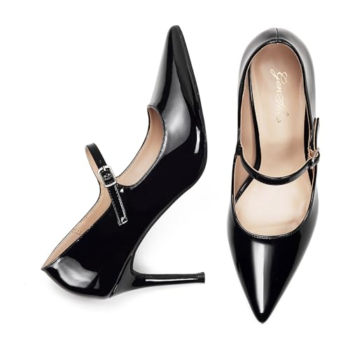 GENSHUO Women Mary Jane Pumps High Heels Pointed Closed Toe Stiletto with Strap Comfortable 3.2 Inch Office Wedding Dance Party Dress Shoes Black Patent Size 9.5 by GENSHUO - Used condition - Image 6