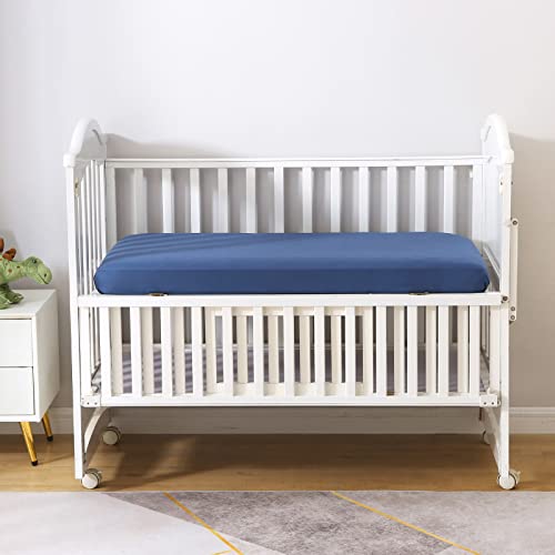 Posenpro 2 Pack Microfiber Fitted Crib Sheets For Baby Boys Girls, Cozy & Soft Solid Color Toddler Bed Sheets For Standard Crib And Toddler Mattresses, 28"X52"X8", Navy Blue & Stone Blue #TOP5