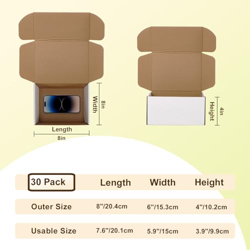 Image of WIFTREY 8x6x4 Shipping Boxes 30 Pack, White Packing Box for Small Business, 8 x 6 x 4 Corrugated Cardboard Boxes for Mailing, Mailing, Shipping