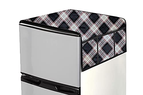 Image of Stylista Refridgerator top Cover Suitable for Samsung RR20A181BU8 /HL, 192 Liter Fridge, Dimension (WXD) 65x111 CM, Checkered Pattern Cream