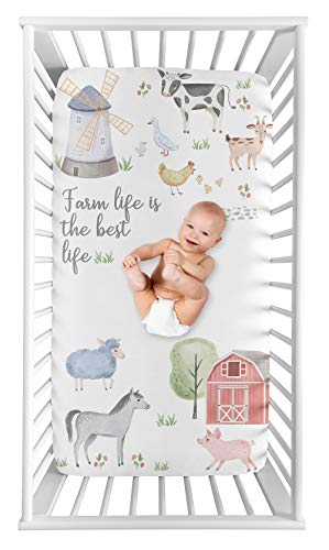 Image of Sweet Jojo Designs Farm Animals Boy or Girl Fitted Crib Sheet Baby or Toddler Bed Nursery Photo Op - Watercolor Farmhouse Horse Cow Sheep Pig Farm Life