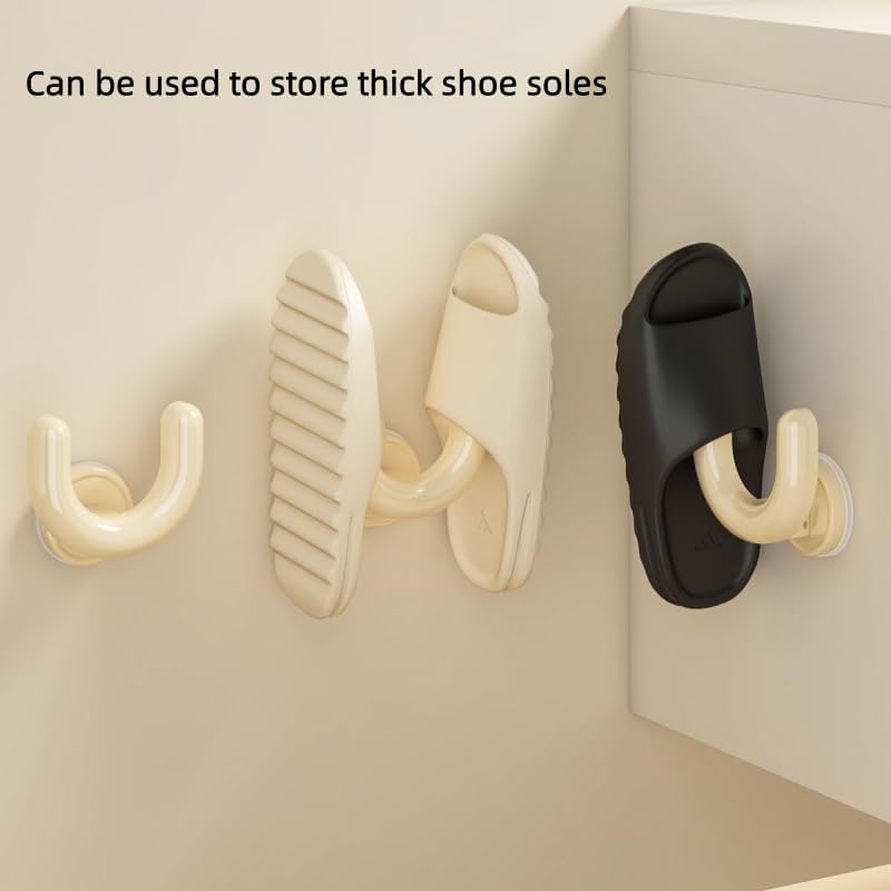 Wall Mounted Shoe Rack with Suction Cup, U-Shaped Hooks for Slippers Storage, White, 2 Pack