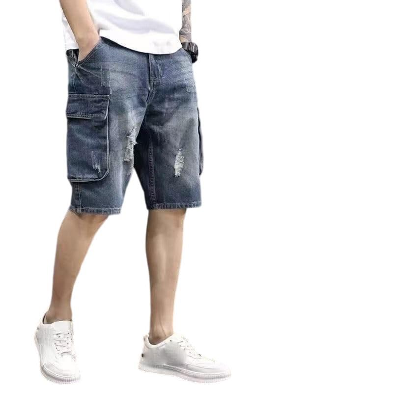Short cargo en denim ample à plusieurs poches style rétro délavé - 2