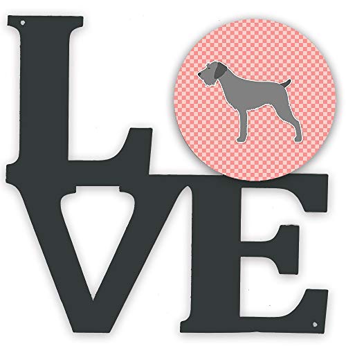 Image of Caroline's Treasures BB3611WALV German Wirehaired Pointer Checkerboard Pink Metal Wall Artwork Love Indoor Outdoor Art Decor Patio, Bathroom, Kitchen Colorful Aluminum and Black Steel Sculpture