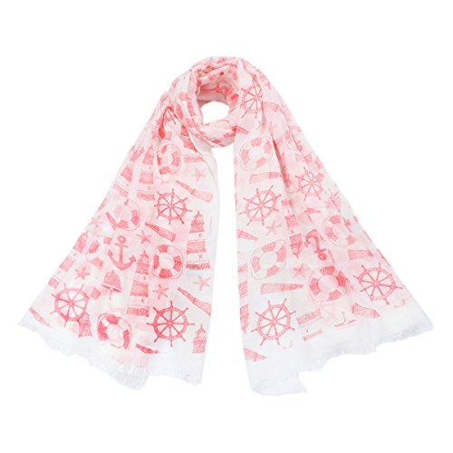 TrendsBlue Elegant Anchor & Rudder Print Frayed End Scarf Wrap