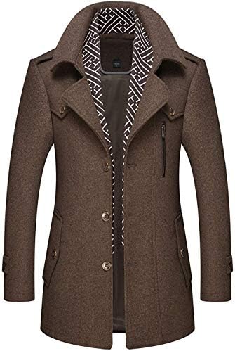 CHARTOU Men's Stylish Scarf Single breasted Wool Walker Coat Thick Winter Jacket-6 Colors (Brown, Medium)