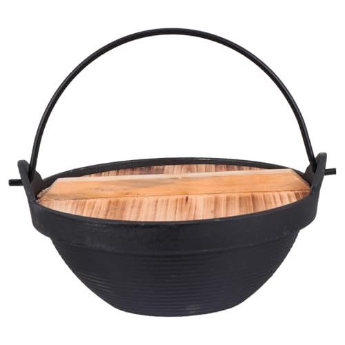 EPIGEIST Hängetopf Aus Gusseisen Mit Zedernholzdeckel Hitzebeständig Tragbar Für Camping Picknick Und Outdoor Schmorgerichte