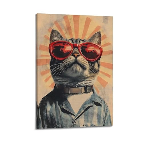 Chat amusant poster retro deco salon toile vintage chaleureuse