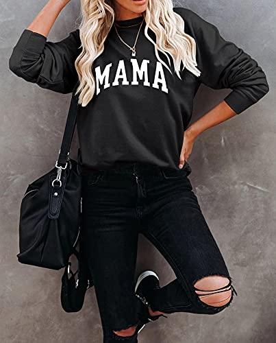 Image of Dressmine Womens Long Sleeve Mama Sweatshirts Fall Crew Neck Mom Shirts Cute Graphic Tees Pullover Hoodies