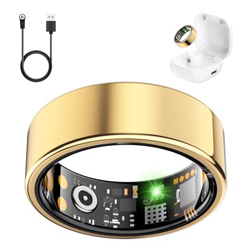 Smart Health Ring for Women Men, Fitness Tracker Ring with Heart Rate, Blood Oxygen, Sleep Tracker, Step Tracker, No Subscription Fee, IP68 Waterproof Smart Ring for iPhone & Android (Gold, 6#)